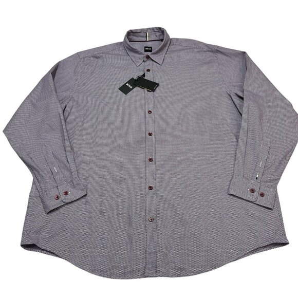 Hugo Boss Dress Shirt Men 3XL Purple Geometric Button Down Stretch Office Career - Picture 1 of 9